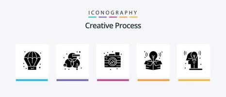 Creative Process Glyph 5 Icon Pack inklusive Idee. Prozess. Prozess. kreativ. Prozess. kreatives Symboldesign vektor