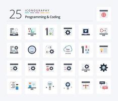 programmering och kodning 25 platt Färg ikon packa Inklusive utveckla. kodning. planera. utveckling vektor