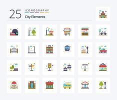 City Elements 25 Flat Color Icon Pack inklusive Verkaufsstand. Thailand. Heimat. Straße. Lebensmittel vektor