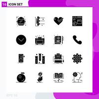 Aktienvektor-Icon-Pack mit 16 Zeilenzeichen und Symbolen für Down-Entwicklung Liebe entwickeln Codierung editierbare Vektordesign-Elemente vektor