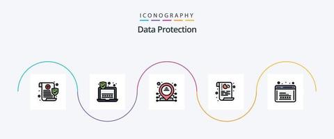 data skydd linje fylld platt 5 ikon packa Inklusive programmering. kodning. tillägnad. säkerhet. politik vektor