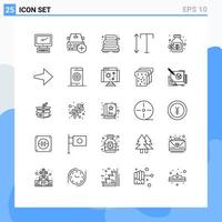 Aktienvektor-Icon-Pack mit 25 Linienzeichen und Symbolen für Glas vertikal plus skaliertes Handtuch editierbare Vektordesign-Elemente vektor