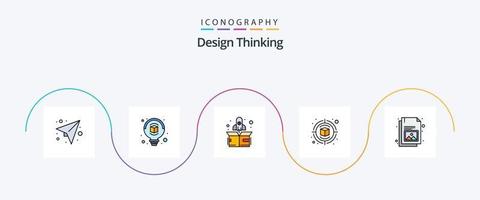 Design-Thinking-Line-Flat-5-Icon-Pack mit Bild. dokumentieren. Anfang. Unternehmen. Design vektor