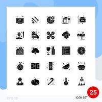 25 universelle solide Glyphenzeichen Symbole von Geld-Dollar-Werkzeugbank-Vorhängeschloss editierbare Vektordesign-Elemente vektor