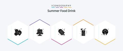 Summer Food Drink 25 Glyphen-Icon-Pack inklusive Lachs. Sommer. Ferien. Saft. Getränk vektor