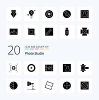 20 Foto studio fast glyf ikon packa tycka om rulle filma multimedia bild kamera vektor
