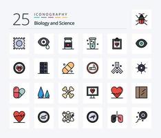 biologi 25 linje fylld ikon packa Inklusive resultat. kardiogram. medicinsk. laboratorium. blod vektor