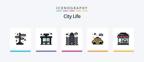 City Life Line gefüllt 5 Icon Pack inklusive Leben. Pumpe. Stadt. Gas. Stadtbild. kreatives Symboldesign vektor