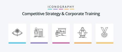 Wettbewerbsstrategie und Corporate Training Line 5 Icon Pack inklusive Konferenz. Richtung. Unternehmen. Entscheidung. Auswahl. kreatives Symboldesign vektor