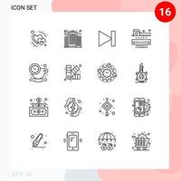 uppsättning av 16 modern ui ikoner symboler tecken för resten ha sönder framåt- tapeline mätning redigerbar vektor design element