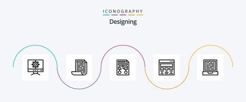 design linje 5 ikon packa Inklusive dator. webb. bearbeta. måla. grafisk vektor