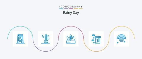 regnig blå 5 ikon packa Inklusive sjukvård. läsplatta. Sol. regnig. växt vektor