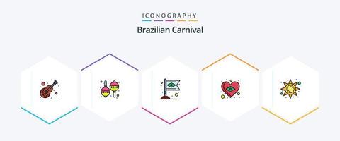 brasiliansk karneval 25 fylld linje ikon packa Inklusive ljus. kärlek. baner. hjärta. Brasilien vektor