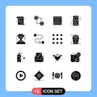 grupp av 16 fast glyfer tecken och symboler för kopp text diet telefon meddelande redigerbar vektor design element