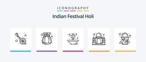Holi Line 5 Icon Pack inklusive Halskette. Pulver. Indien. Indien. Farbe. kreatives Symboldesign vektor
