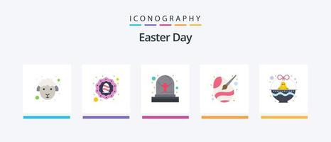 Ostern Flat 5 Icon Pack inklusive Einkaufswagen. malen. Friedhof. Ei. Farbe. kreatives Symboldesign vektor