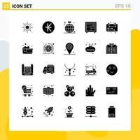 Stock Vector Icon Pack mit 25 Linienzeichen und Symbolen für Kalenderarbeitsball Büroparty editierbare Vektordesign-Elemente