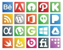 20 Social Media Icon Pack inklusive Feedburner Google Drive Office Windows Utorrent vektor