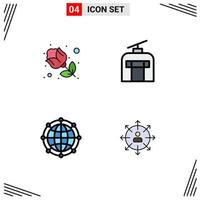 Stock Vektor Icon Pack mit 4 Zeilenzeichen und Symbolen für Blumen globales Geschenk reisendes Netzwerk editierbare Vektordesign-Elemente