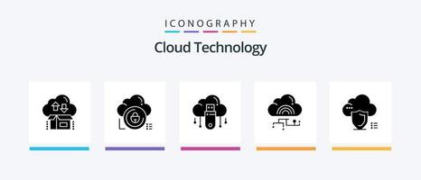 Cloud-Technologie Glyph 5 Icon Pack inklusive Link. Netzwerk. sperren. Laden. online. kreatives Symboldesign vektor