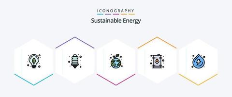 hållbar energi 25 fylld linje ikon packa Inklusive sloka. olja. eko. energi. kan vektor