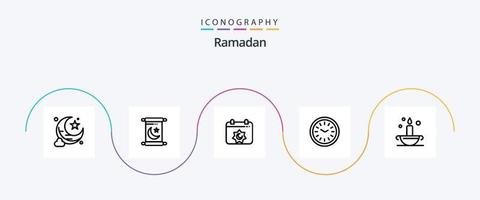 ramadan linje 5 ikon packa Inklusive tid . middag . klocka . muslim vektor