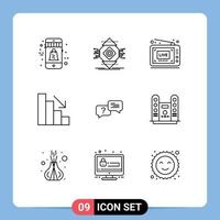 uppsättning av 9 modern ui ikoner symboler tecken för bubbla falla begrepp härkomst video redigerbar vektor design element