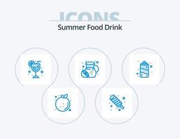 Sommer essen trinken blau Icon Pack 5 Icon Design. Wasser. Limonaden. Mahlzeit. Obst. Lebensmittel vektor