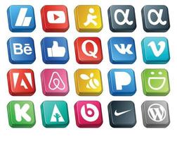 20 Social Media Icon Pack inklusive Smugmug Swarm Quora Air BNB Video vektor