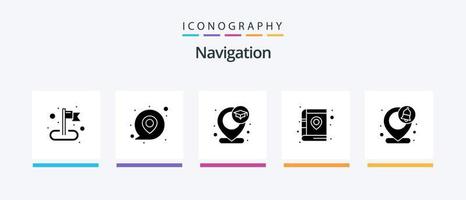 Navigationsglyphe 5 Icon Pack inklusive Karte. Benachrichtigung. Lage. Stift. Bücherei. kreatives Symboldesign vektor