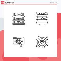 Stock Vector Icon Pack mit 4 Zeilenzeichen und Symbolen für den Kauf von Forschungsverkaufs-Fast-Food-Analytik editierbare Vektordesign-Elemente