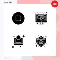 Gruppe von 4 soliden Glyphen Zeichen und Symbolen für Multimedia-Schutz E-Mail-Laptop-Spam editierbare Vektordesign-Elemente vektor