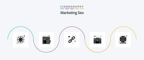 Marketing SEO Glyph 5 Icon Pack inklusive Suche. Kampagne. Linkaufbau. SEO-Dienste. seo vektor