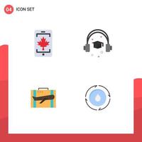 moderner Satz von 4 flachen Symbolen und Symbolen wie bearbeitbare Vektordesign-Elemente für mobiles Business-Blatt-Abschlussgepäck vektor