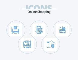 Online-Shopping blau Icon Pack 5 Icon Design. Werbung. Marketing. Maus. T-Shirt. Einkaufen vektor