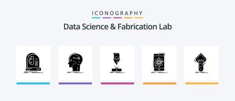 Data Science and Fabrication Lab Glyph 5 Icon Pack inklusive Handy. Daten. Schlüssel. Stahl. Herstellung. kreatives Symboldesign vektor