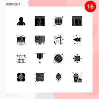 redigerbar vektor linje packa av 16 enkel fast glyfer av blädderblock utveckling alkohol utveckla browser redigerbar vektor design element