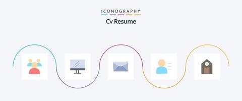 CV Resume Flat 5 Icon Pack inklusive . Schule. Bildung. lernen. Persona vektor