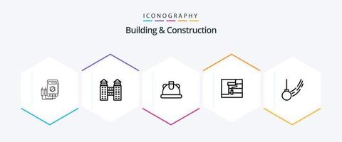 byggnad och konstruktion 25 linje ikon packa Inklusive bunden. pendel. byggnad. verktyg. målning vektor