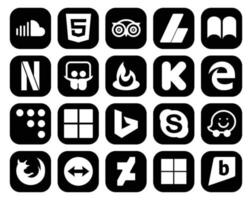 20 Social Media Icon Pack inklusive Skype Microsoft Ibooks Coderwall Kickstarter vektor