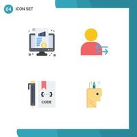 moderner Satz von 4 flachen Symbolen Piktogramm des Dashboard-Code-Diagrammpfeils entwickeln bearbeitbare Vektordesign-Elemente vektor