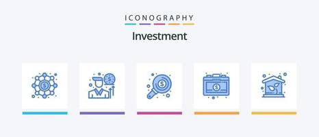 investering blå 5 ikon packa Inklusive fast egendom. hus. pengar. eko. företag. kreativ ikoner design vektor