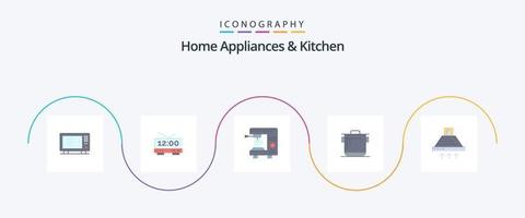 Haushaltsgeräte und Küche Flat 5 Icon Pack inklusive Kochen. Koch. Kaffee. Reis. Kocher vektor