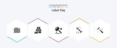 Labor Day 25 Glyphen-Icon-Pack inklusive . Optionen . Arbeit. Schraubenschlüssel . Werkzeug vektor