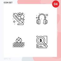 4 universell fylld linje platt färger uppsättning för webb och mobil tillämpningar chatt brandvägg telefon headsetet säkerhet redigerbar vektor design element