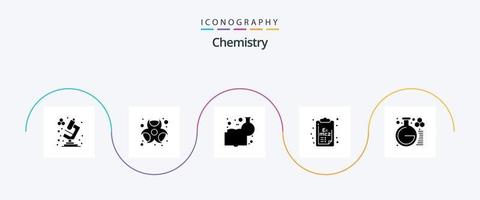 Chemie Glyphe 5 Icon Pack inklusive Labor. Chemie. chemie buch. Klemmbrett. Formel vektor