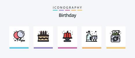 Geburtstagslinie gefüllt 5 Icon Pack inklusive Geschenk. Geburtstag. Feier. singen. Musik. kreatives Symboldesign vektor