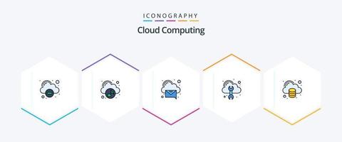 Cloud-Computing-Icon-Pack mit 25 gefüllten Linien, einschließlich Daten. Werkzeug. Wolke. Reparatur. Wolke vektor