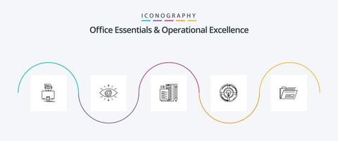 Office Essentials und Operational Excellence Line 5 Icon Pack inklusive Licht. Kuchen. Birne. Notizblock vektor