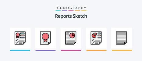 rapporter skiss linje fylld 5 ikon packa Inklusive sida. pilar. Rapportera. Rapportera. dokumentera. kreativ ikoner design vektor